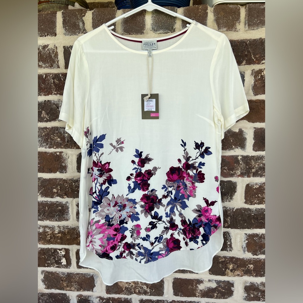 NWT Joules: White Floral Floaty Lightweight Oversized Top: Size US 6